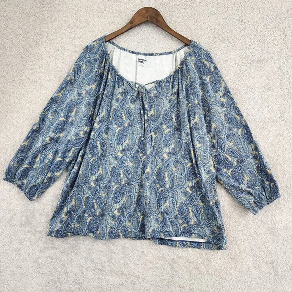 Land's End Paisley Womens 2X Blouse Elastic Cuffs Neckline Cotton Stretch 24CT - Picture 1 of 5